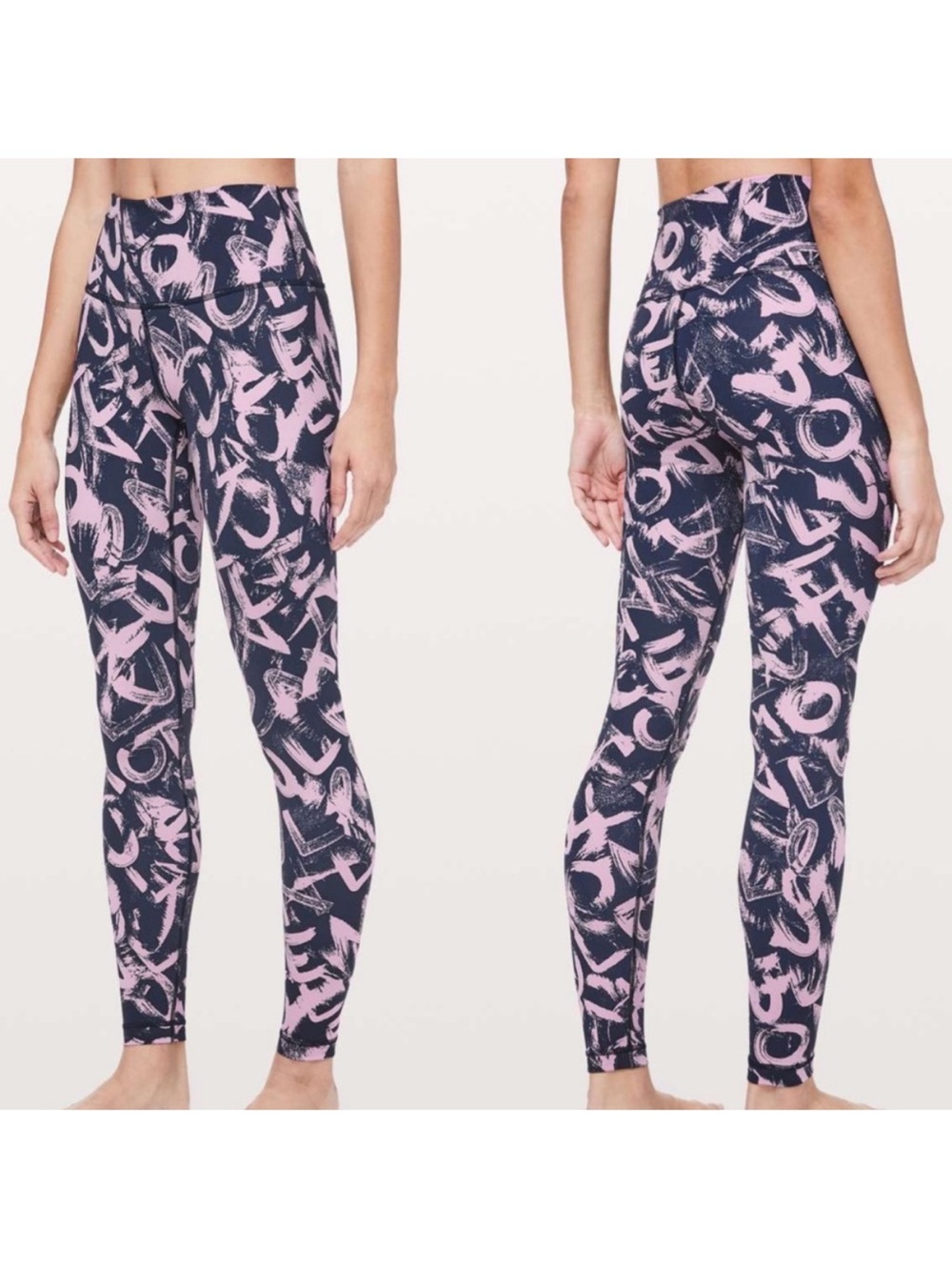 Lululemon High Waisted Wunder Under Leggings Graffiti Pop Antoinette Navy